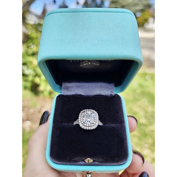 Tiffany & Co. Soleste Cushion Double Halo Diamond Engagement Ring 1.63 ct D VS1 - Picture 1 of 12